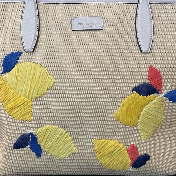 β¨HPβ¨ Kate Spade Ash Straw Lemon Zest Tote Large NWOT - Picture 7 of 14